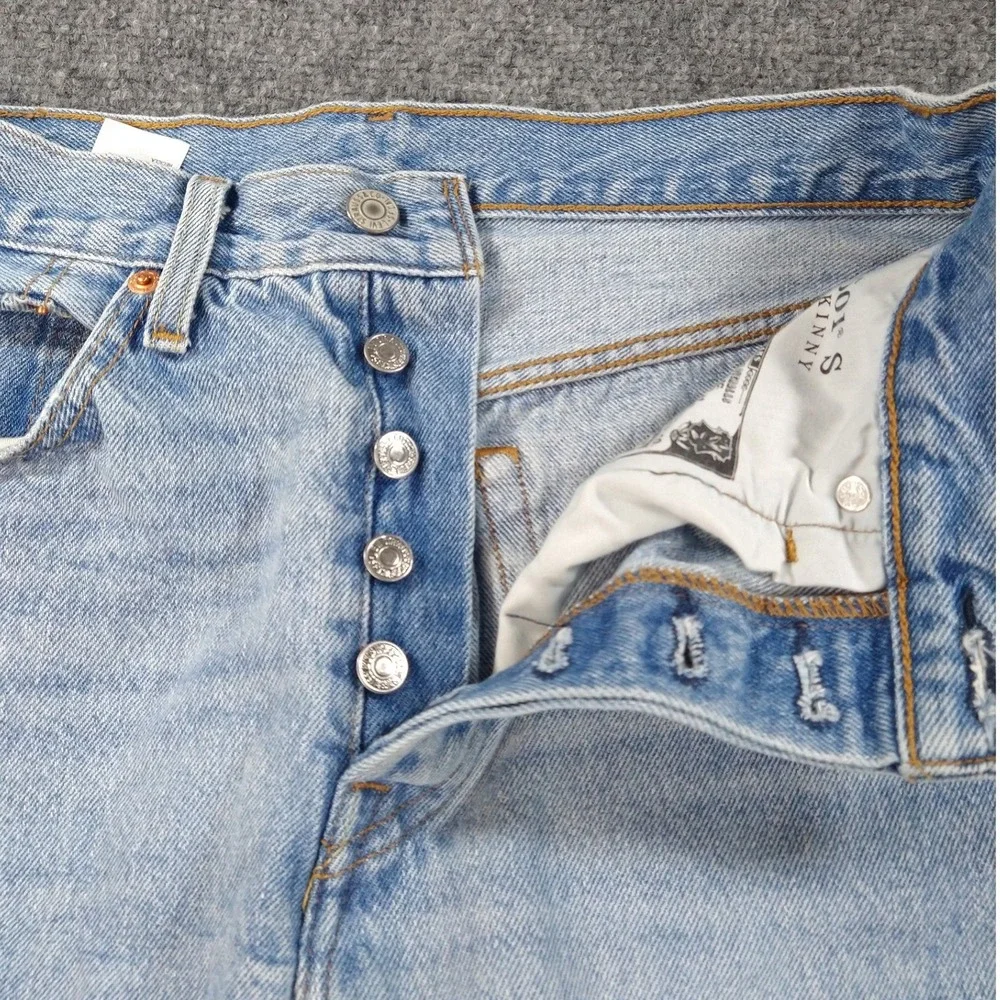 Levis 501 S‎ Skinny Jeans Light Distressed Ripped Button Fly Blue Denim 27x28